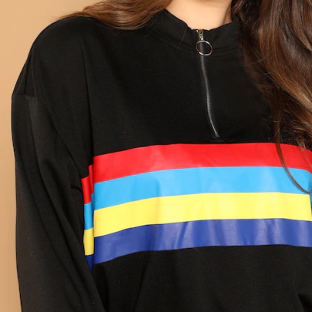 Zip Front Color Block Pullover - Picture 3 of 5